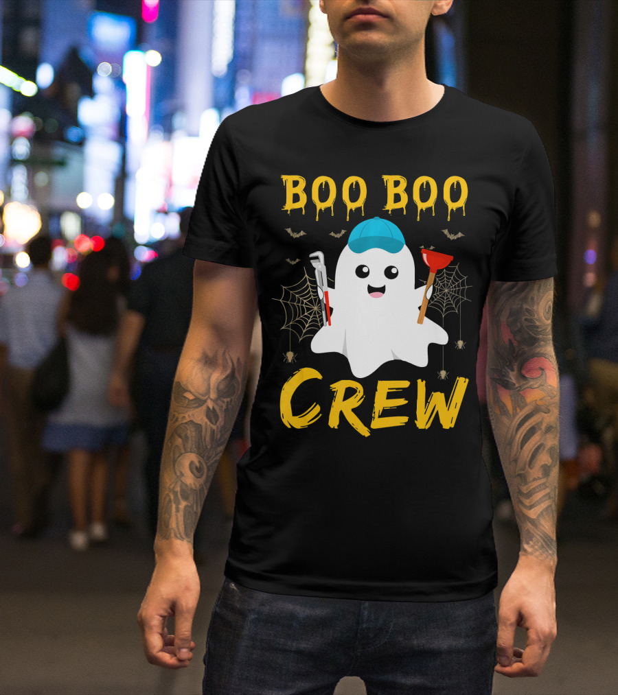 Boo Boo Crew Ghost Plumber Halloween Tri Bat Spiderweb Wrench Plunger T-Shirt