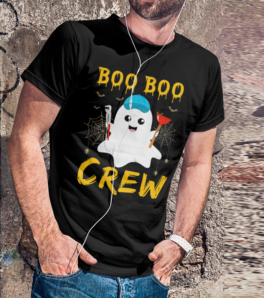Boo Boo Crew Ghost Plumber Halloween Tri Bat Spiderweb Wrench Plunger T-Shirt