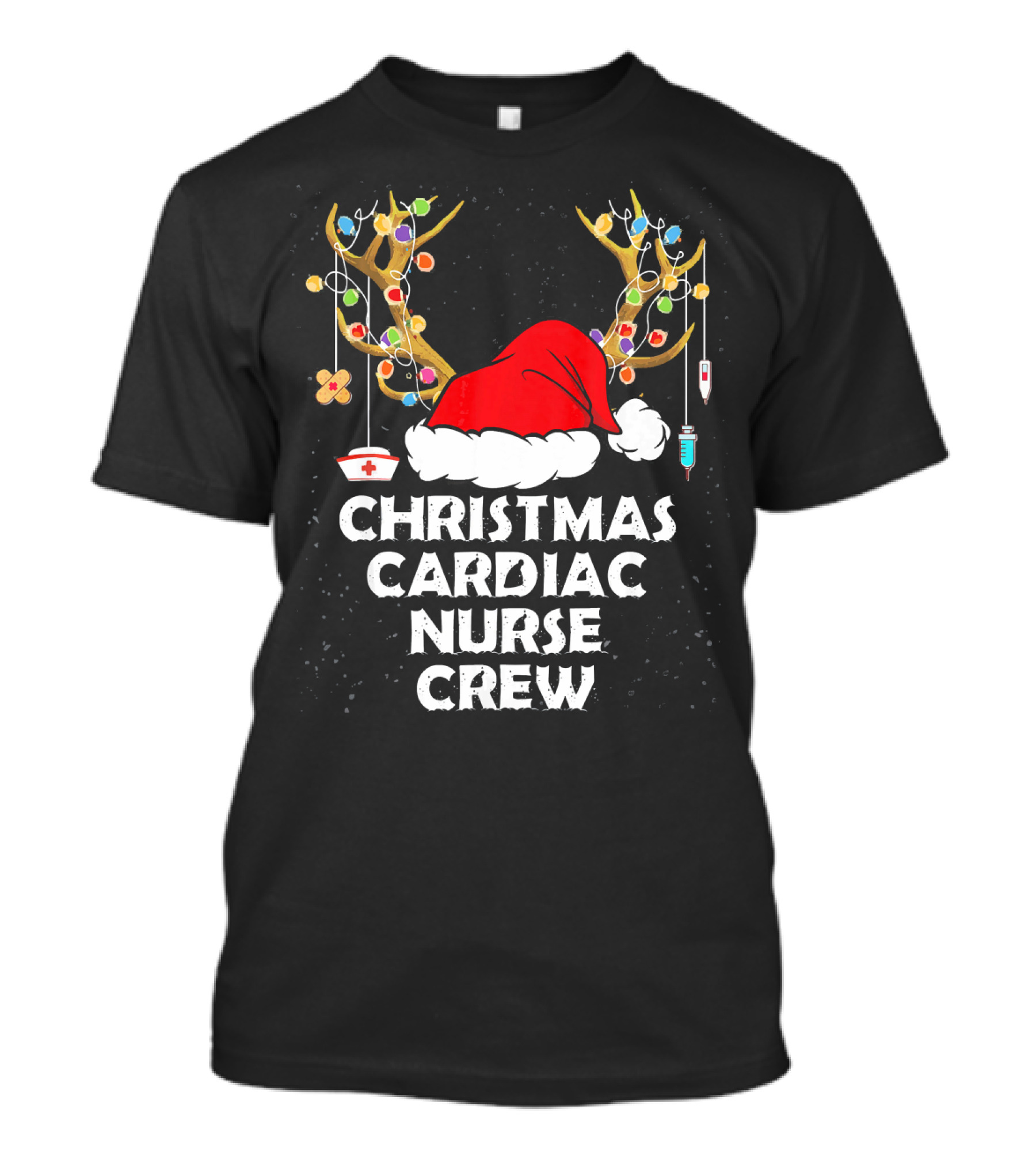 Christmas Cardiac Nurse Crew Santa Hat Antlers Nurse Cap IV Ornaments T-Shirt