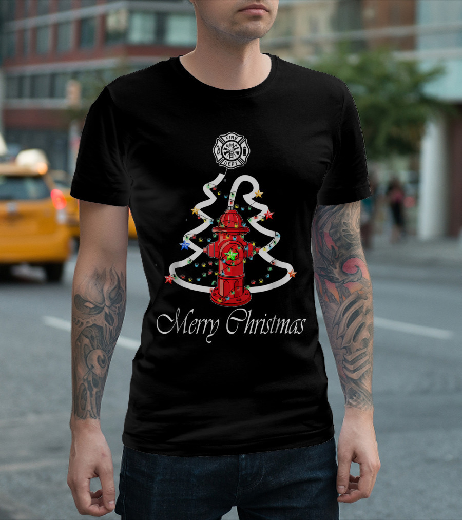 Merry Christmas Fire Dept Hydrant Tree T-Shirt