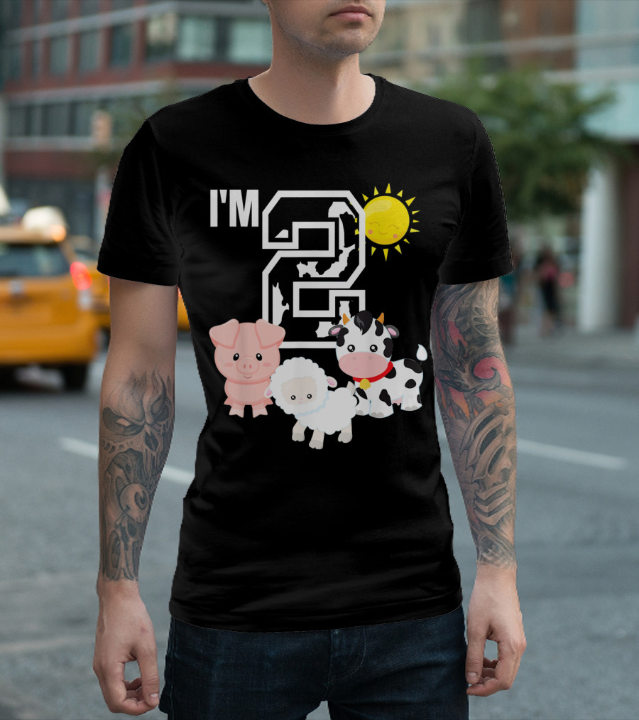 I'm 2 Farm Animals Birthday Party Cow Pig Sheep Sun T-Shirt