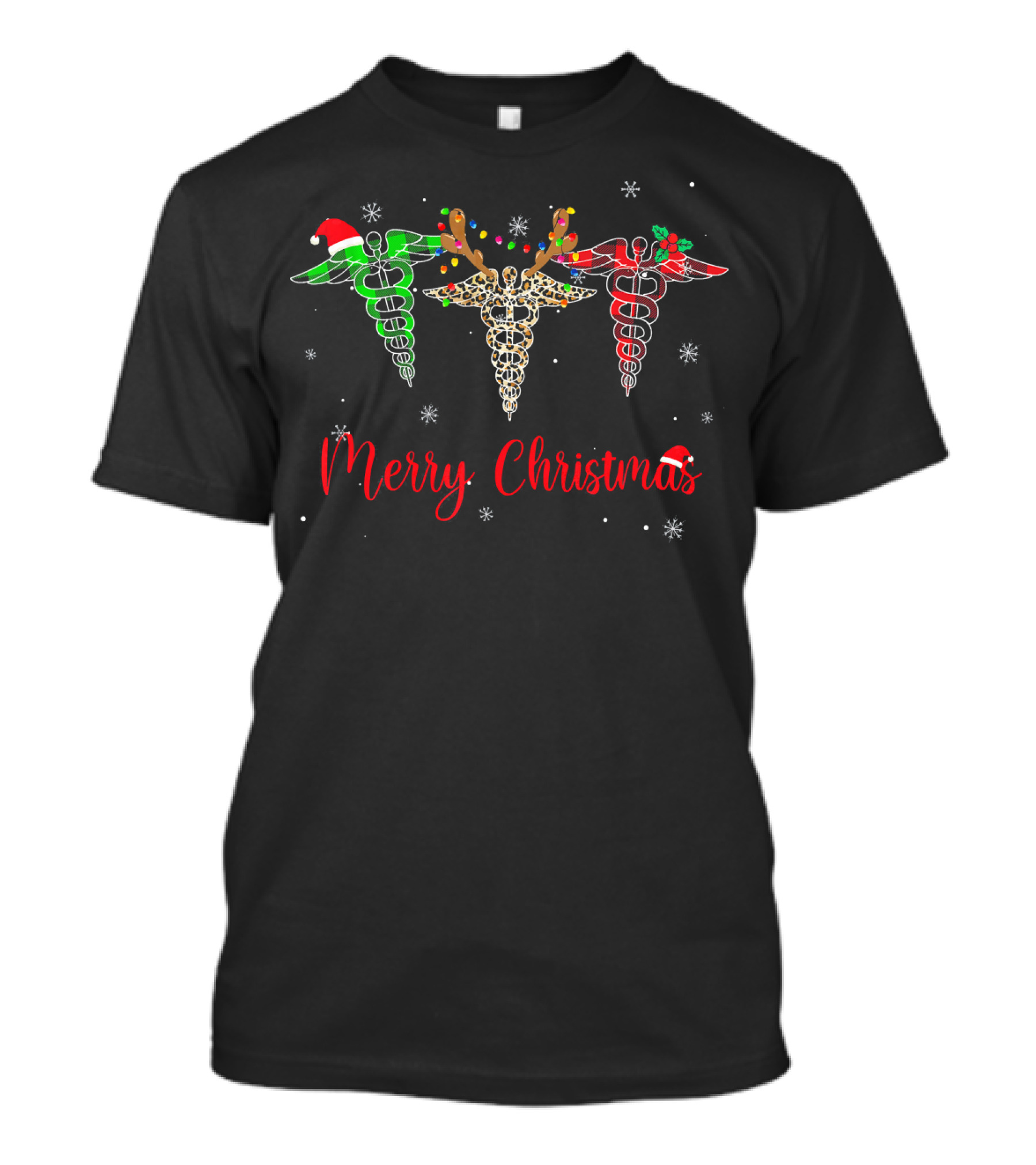 Merry Christmas Buffalo Plaid Nurse Holiday Caduceus T-Shirt