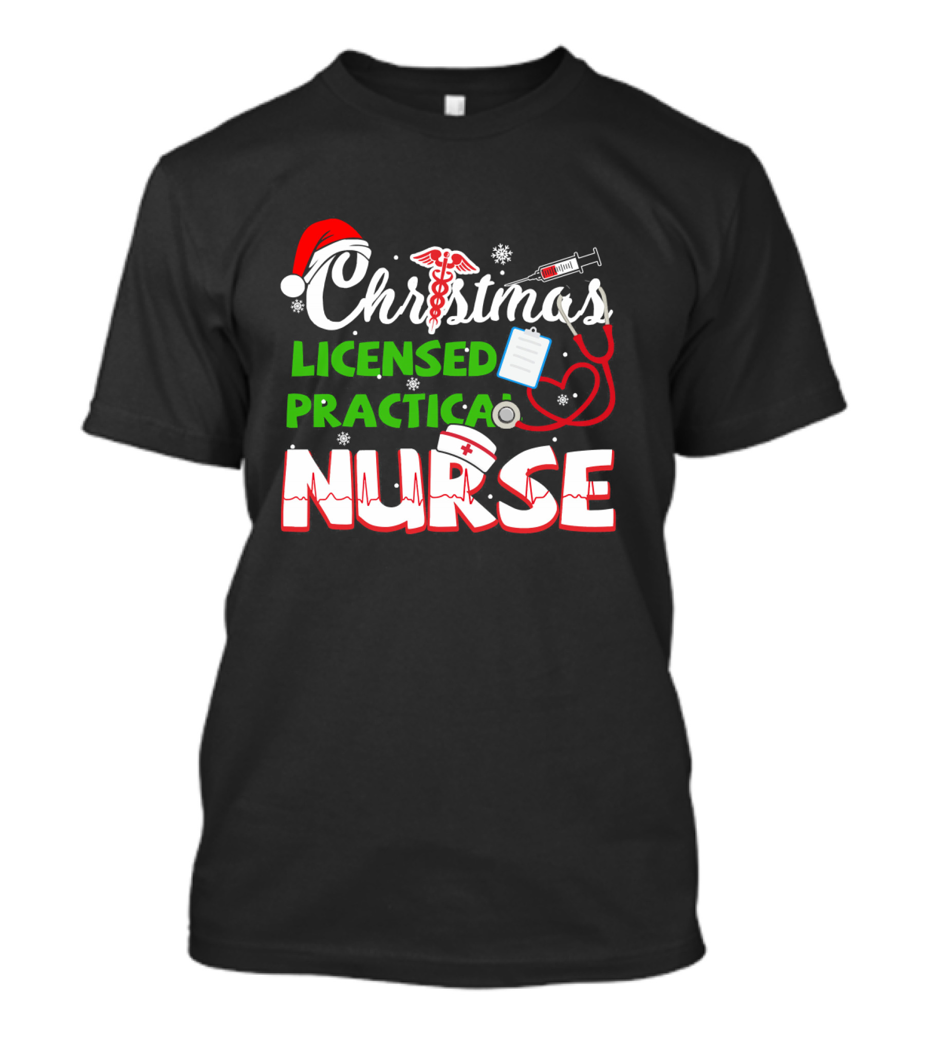 Christmas Licensed Practical Nurse With Santa Hat And Medical Symbols T-Shirt