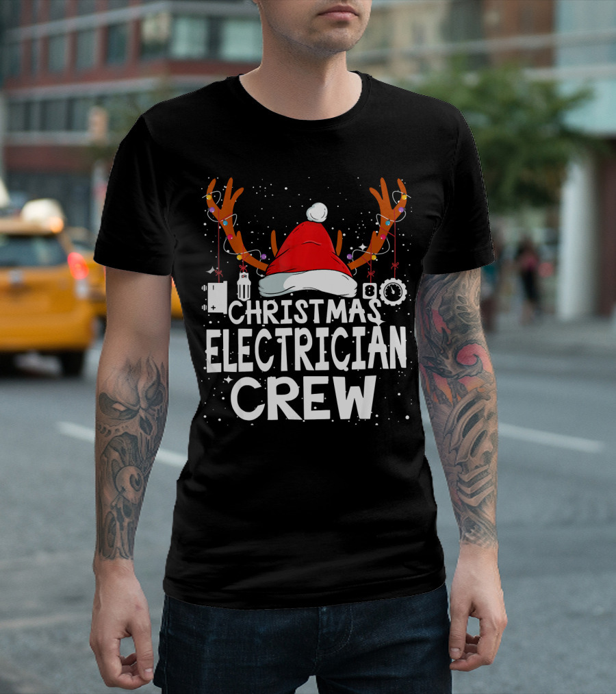 Christmas Electrician Crew Santa Hat Reindeer Antlers T-Shirt