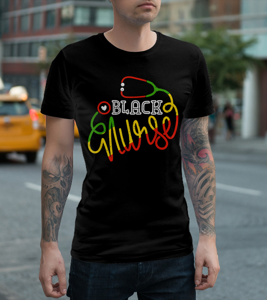 Black Nurse Stethoscope Heart Black History Month T-Shirt