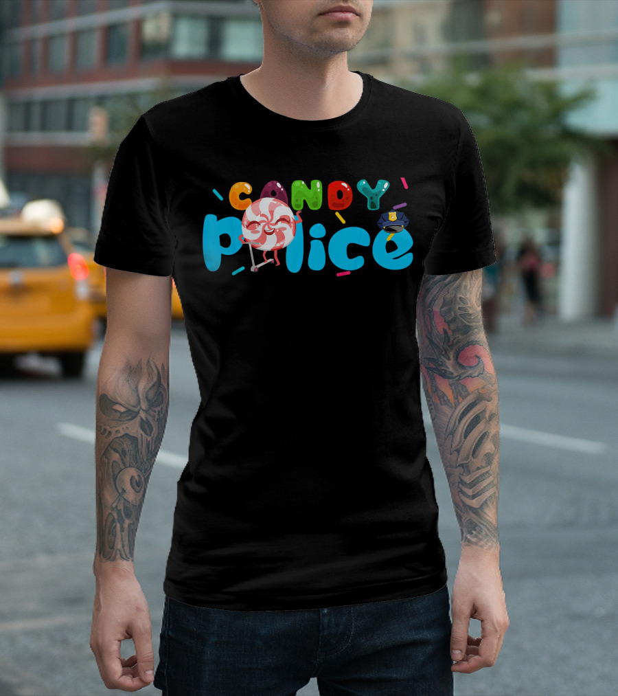 CANDY POLICE Peppermint Lollipop and Police Hat Fun T-Shirt