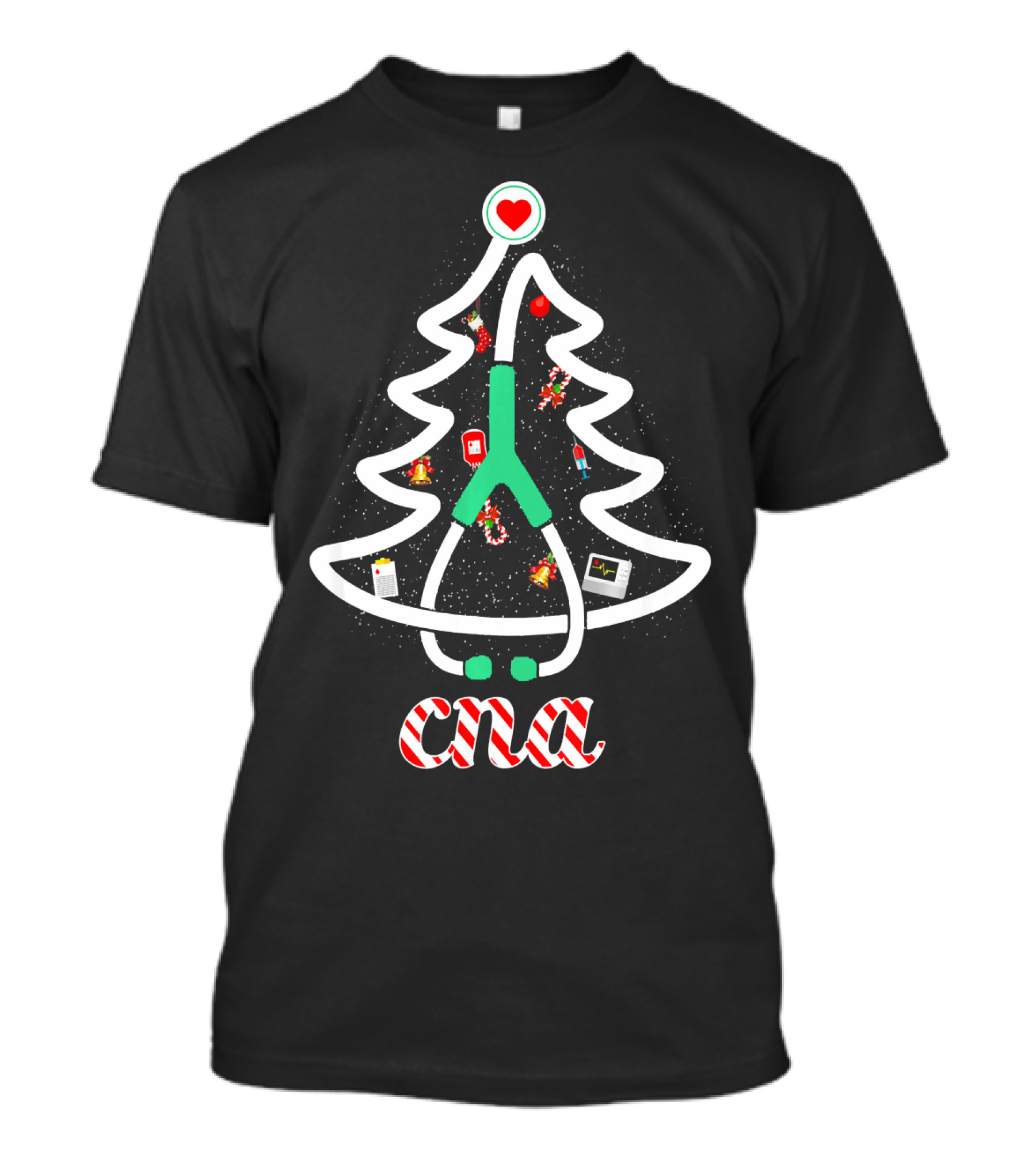 CNA Christmas Nurse Tree With Stethoscope And Holiday Icons T-Shirt