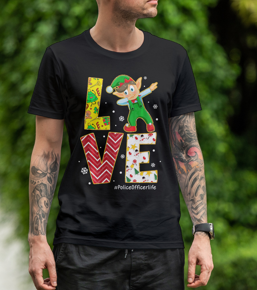 LOVE Elf Dabbing #PoliceOfficerlife Christmas T-Shirt