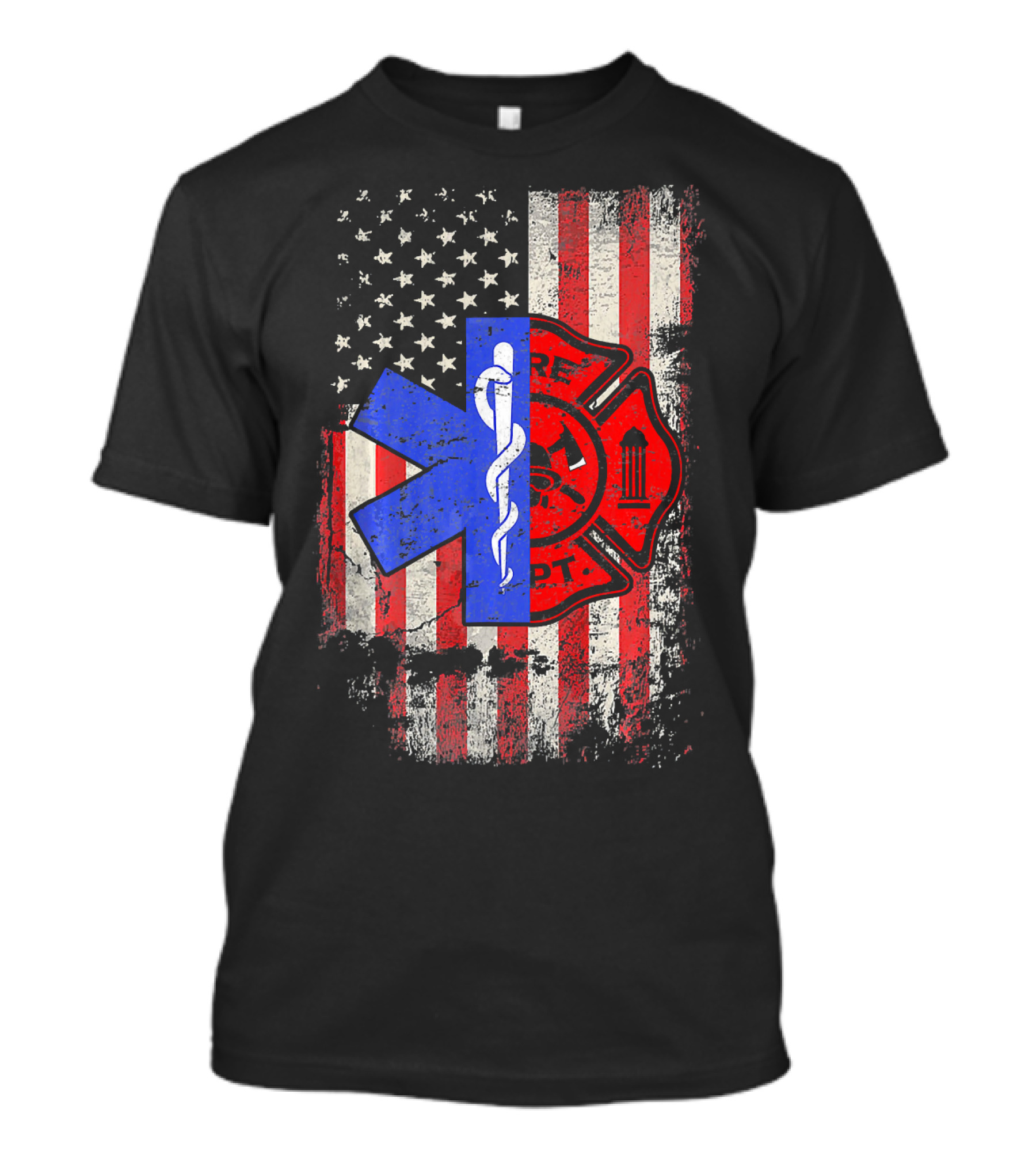 American Flag EMT Paramedic Fire Department Cross And Star Of Life T-Shirt