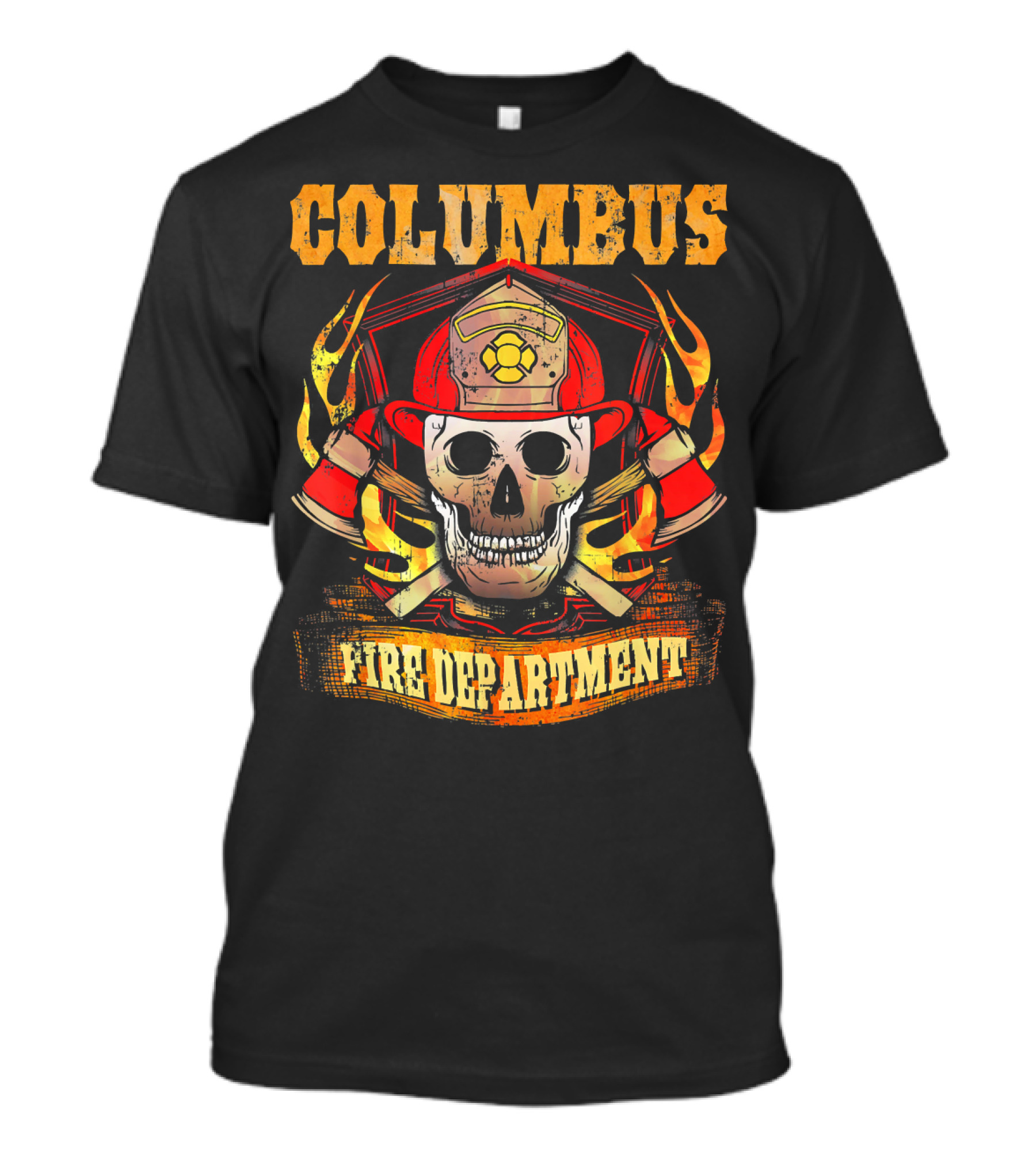 Columbus Fire Department Skull Helmet Axes Flames T-Shirt