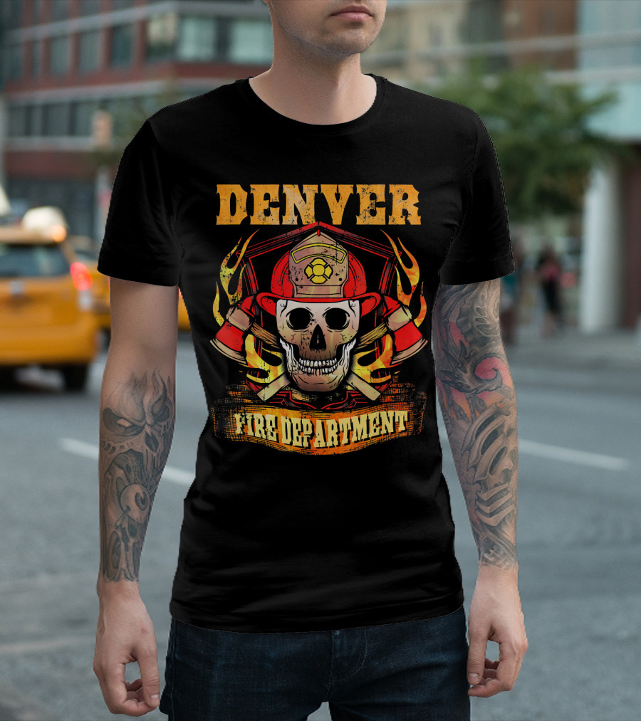 Denver Fire Department Skull Helmet Axes T-Shirt