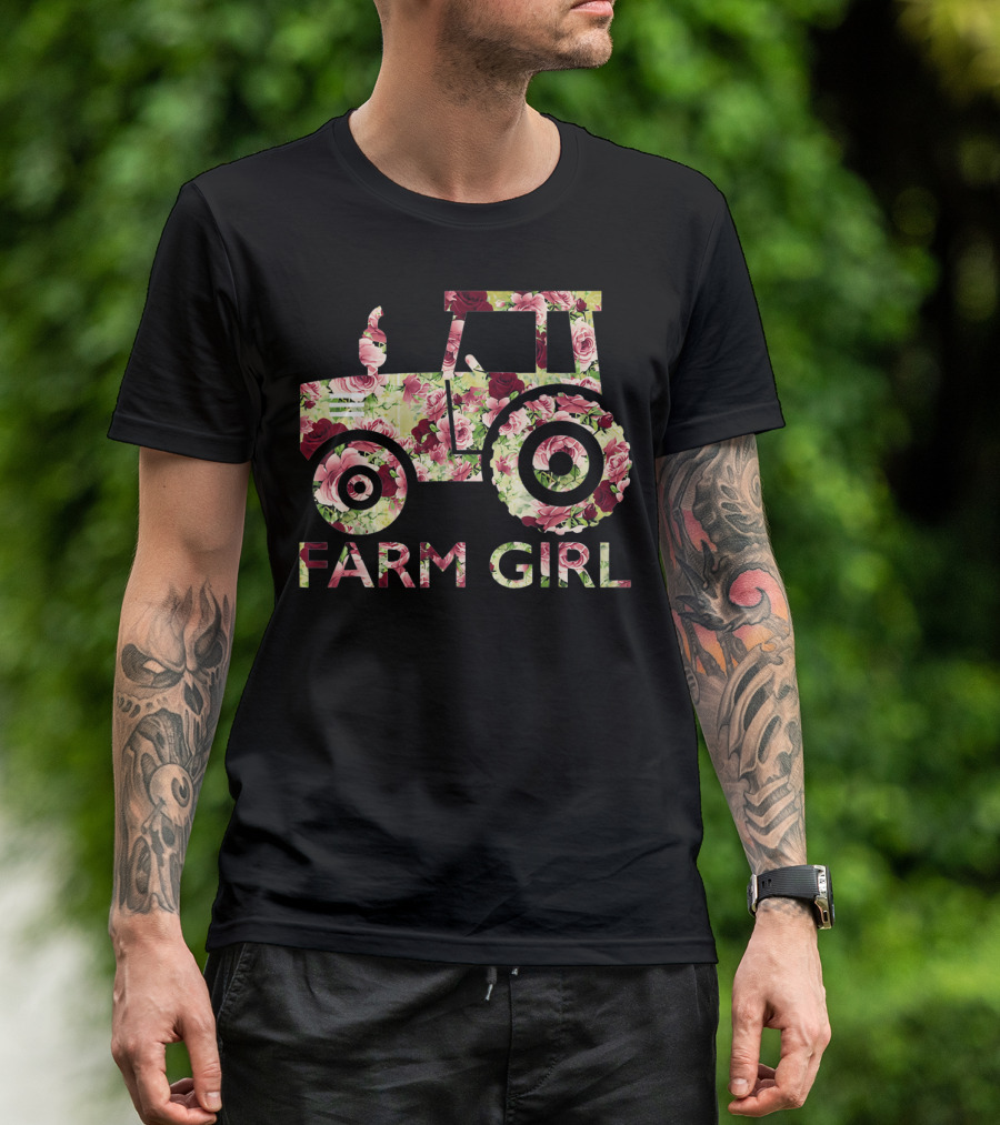 Farm Girl Tractor Floral T-Shirt