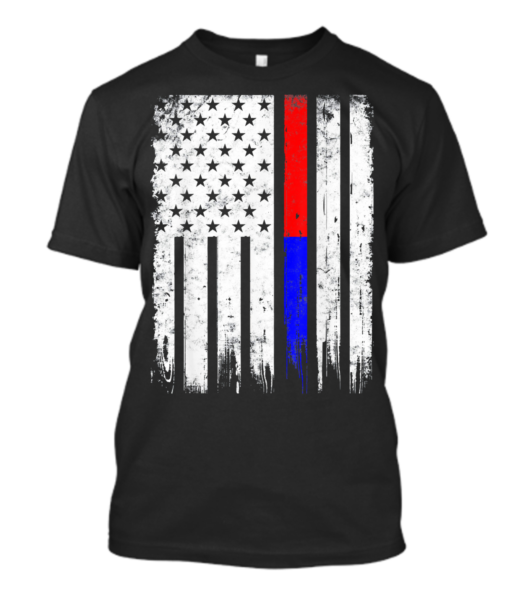 Distressed Firefighter Police Officer Thin Red And Blue Line American Flag T-Shirt