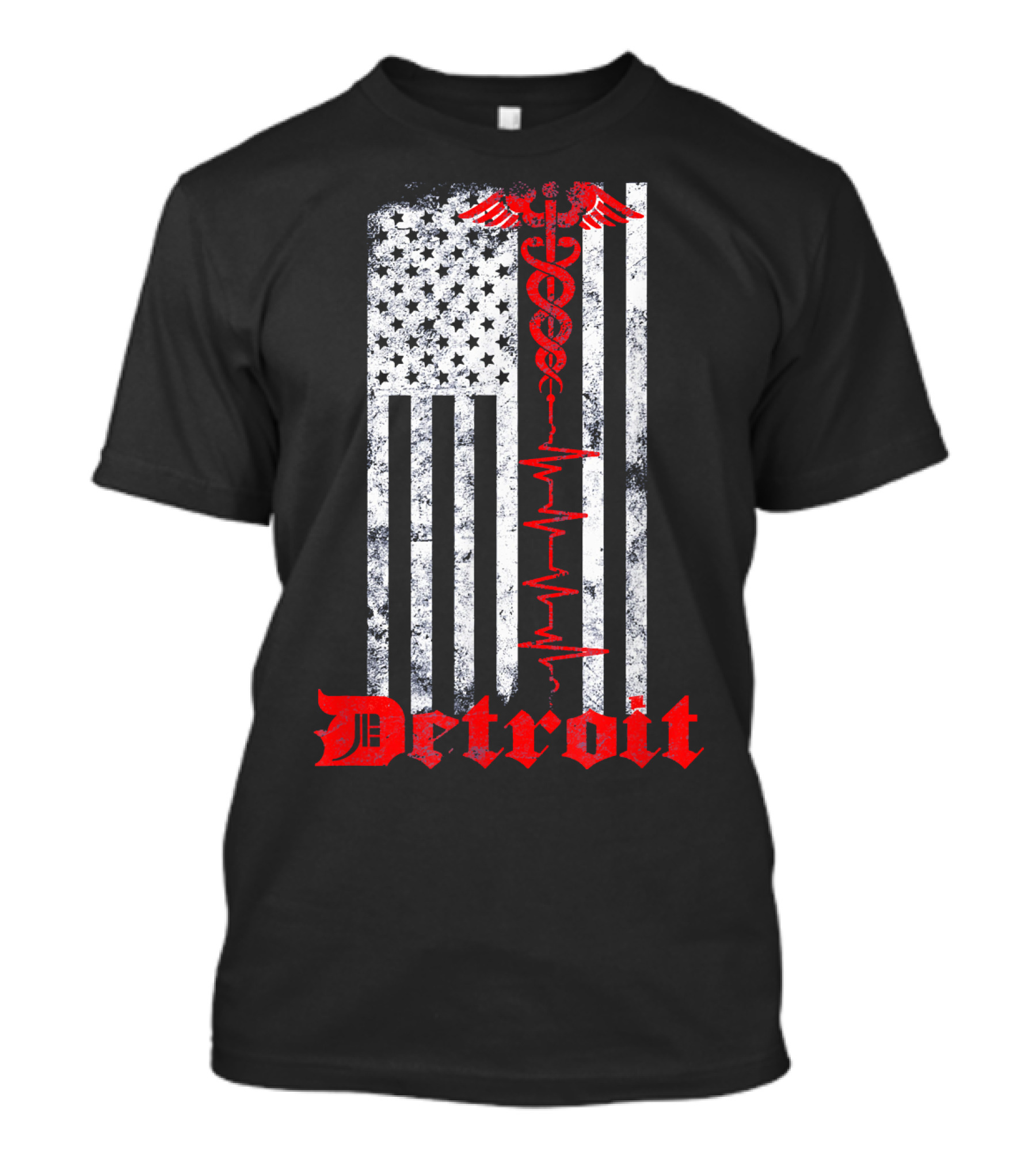 Detroit Distressed Flag EMS First Responder Caduceus USA T-Shirt