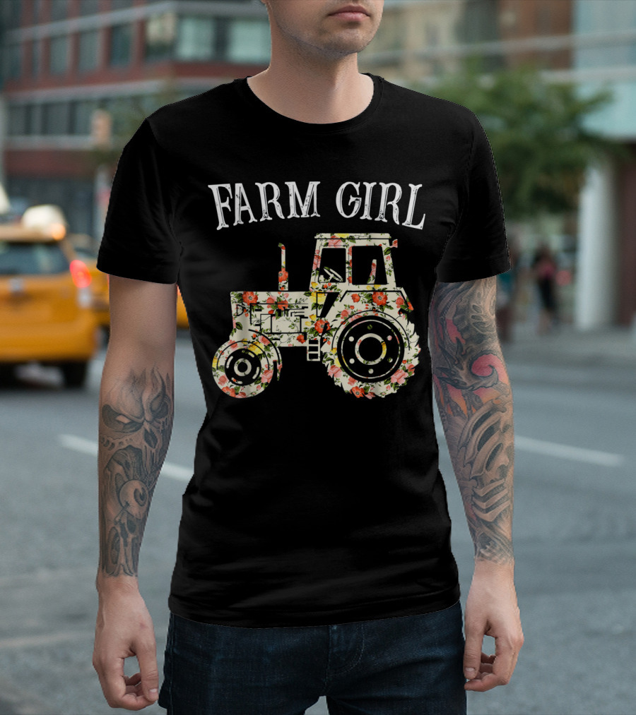 Farm Girl Loves Tractors Floral T-Shirt