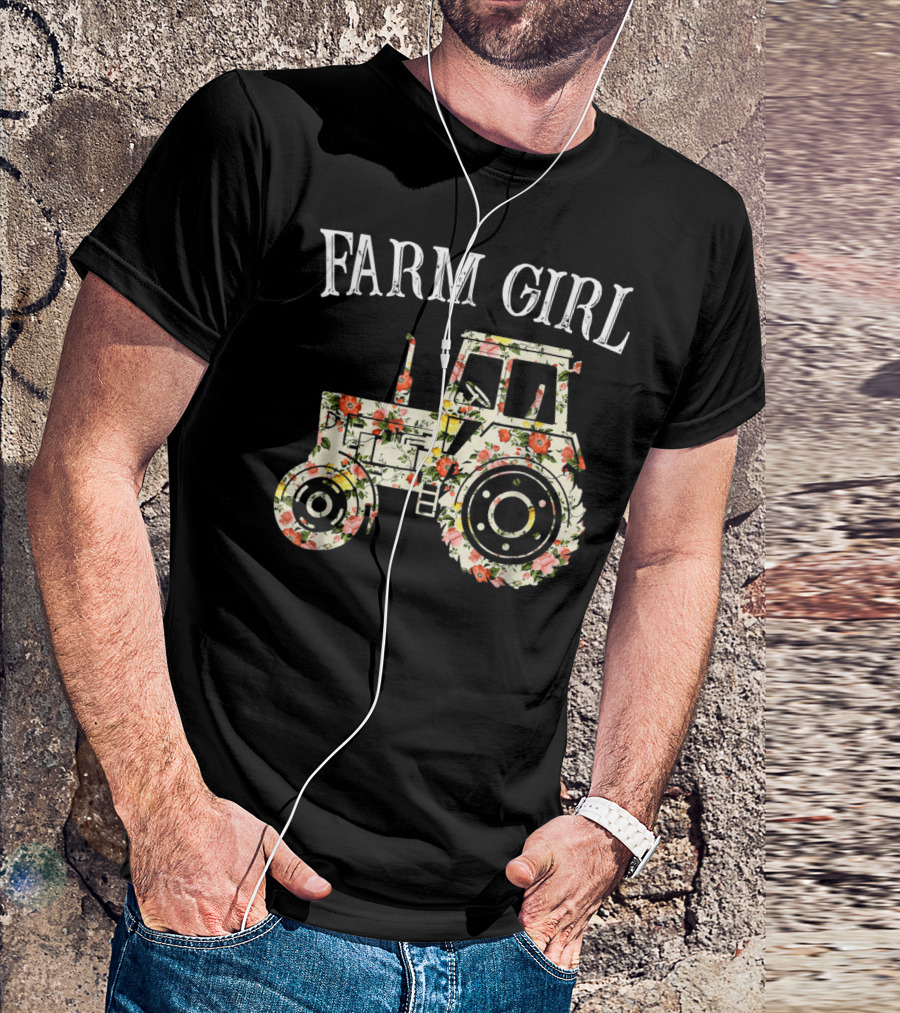Farm Girl Loves Tractors Floral T-Shirt
