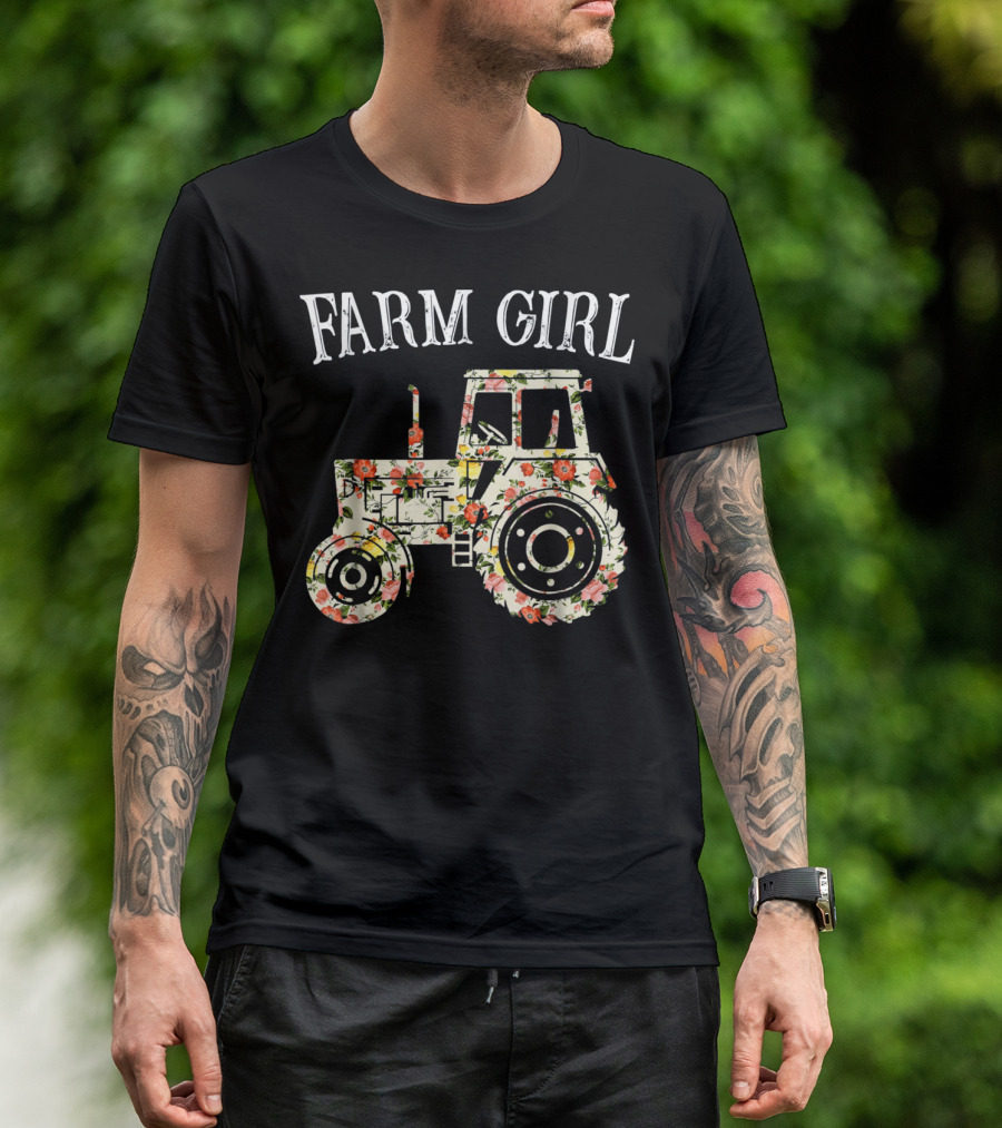 Farm Girl Loves Tractors Floral T-Shirt