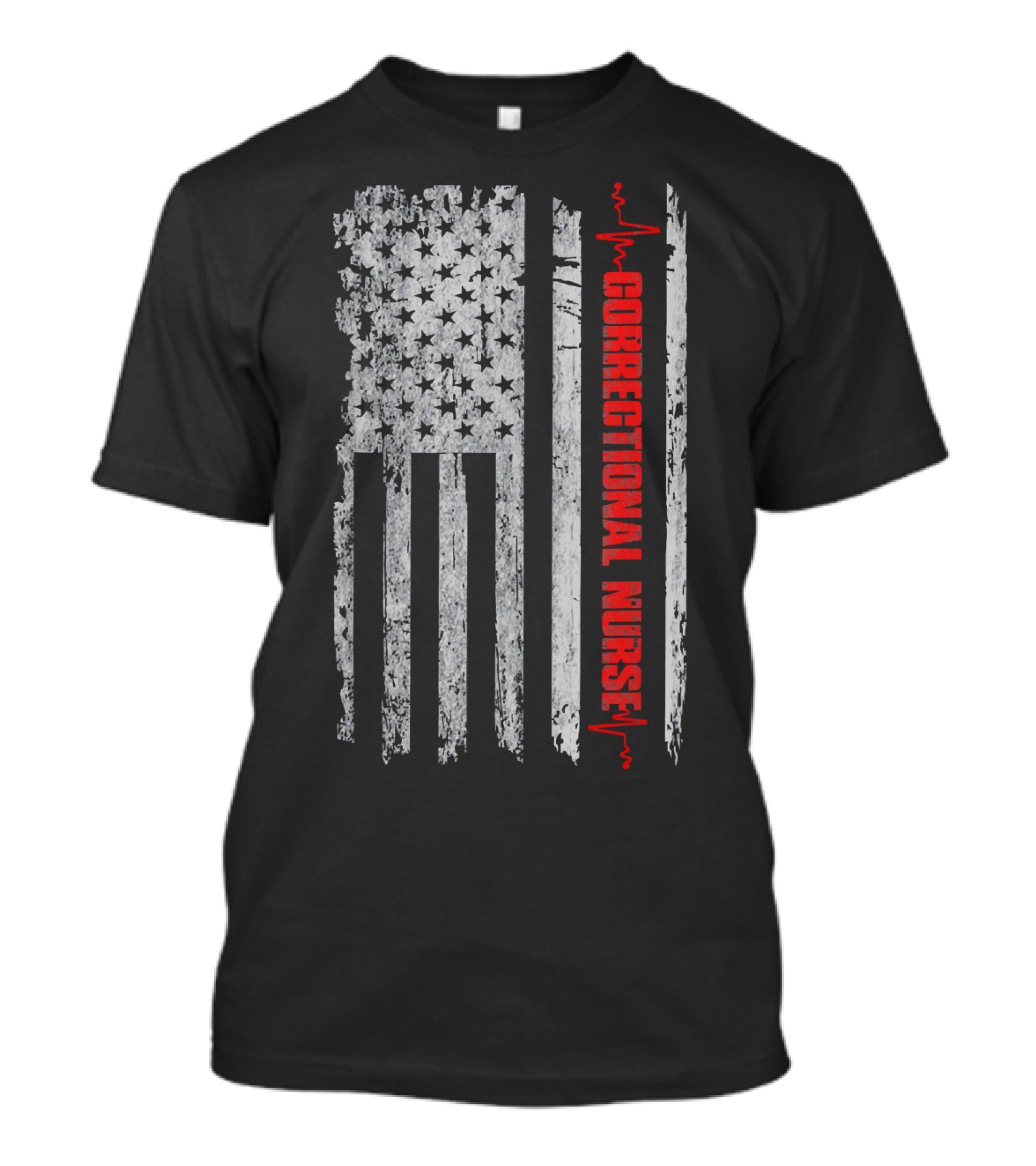 Correctional Nurse Grunge American Flag With Heartbeat Line T-Shirt