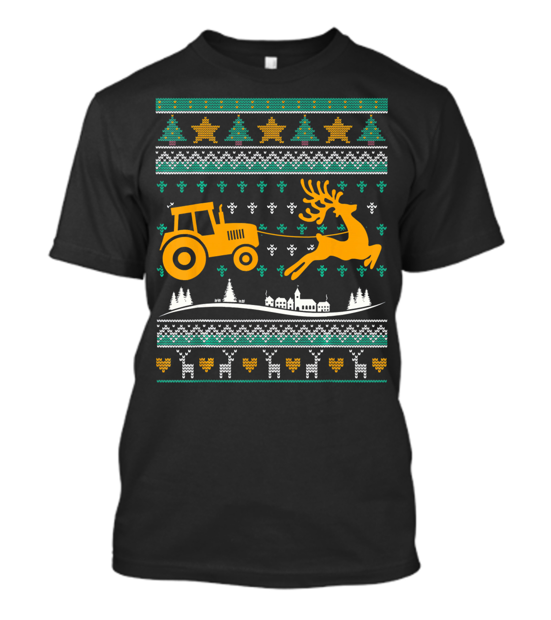Farm Tractor Pulling Reindeer Christmas T-Shirt