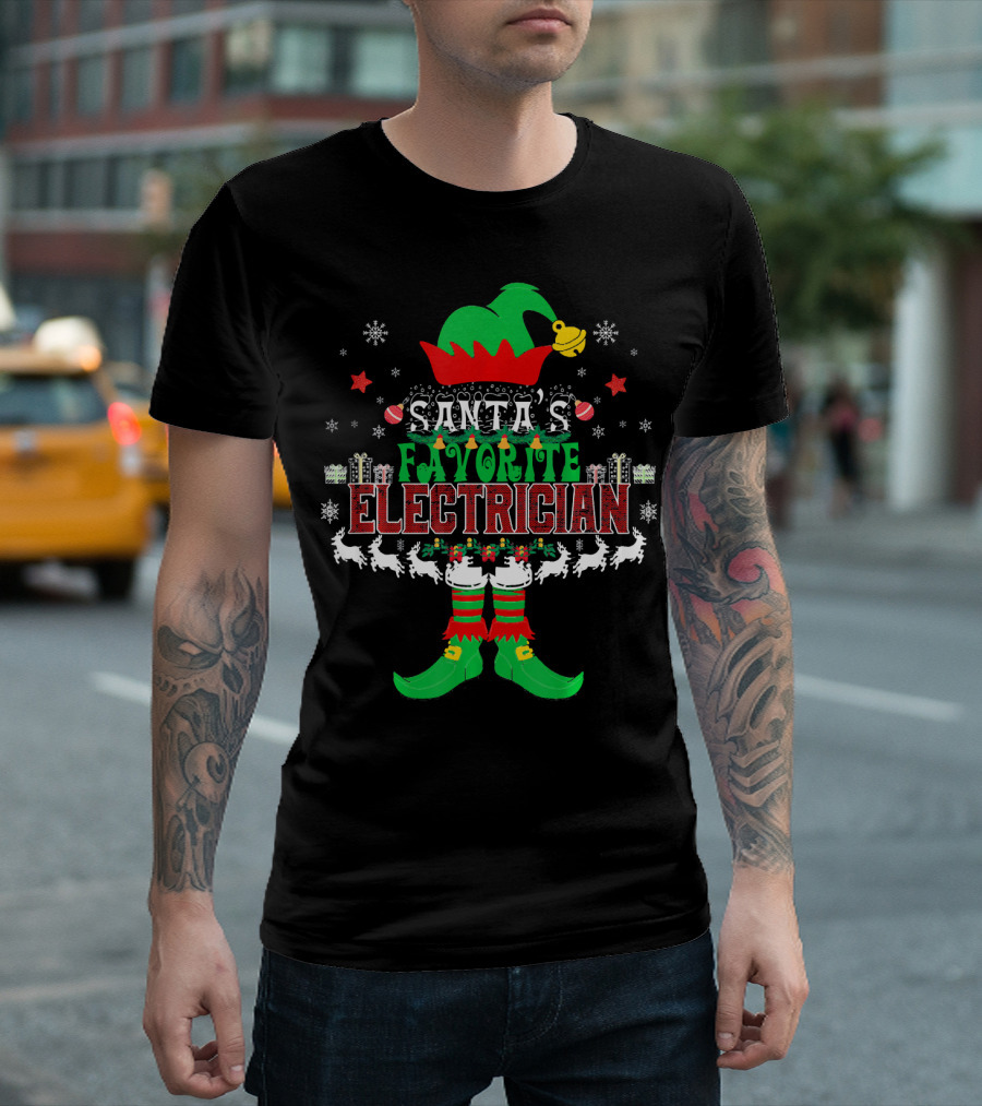 Santa's Favorite Electrician Elf Xmas Reindeer T-Shirt