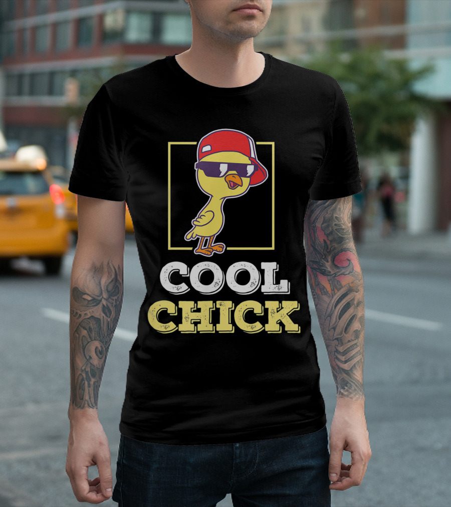 Cool Chick Funny Chicken Farm Chick Wearing Sunglasses And Hat T-Shirt