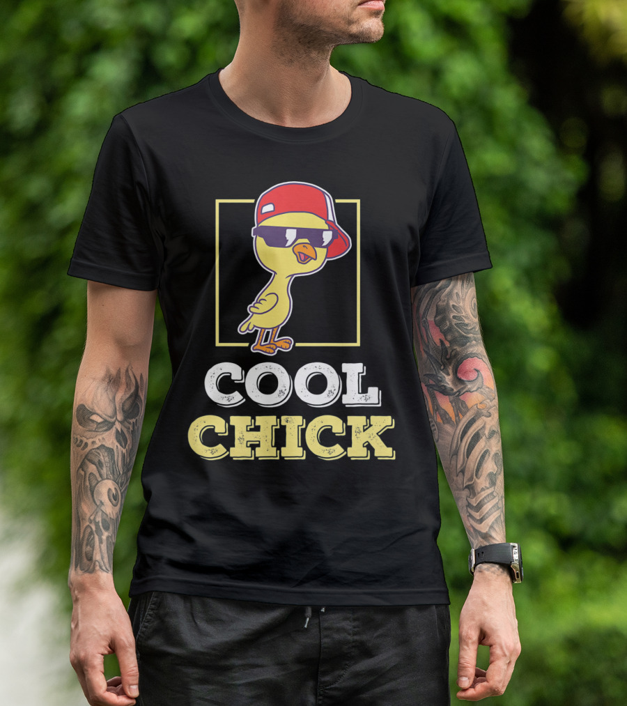 Cool Chick Funny Chicken Farm Chick Wearing Sunglasses And Hat T-Shirt
