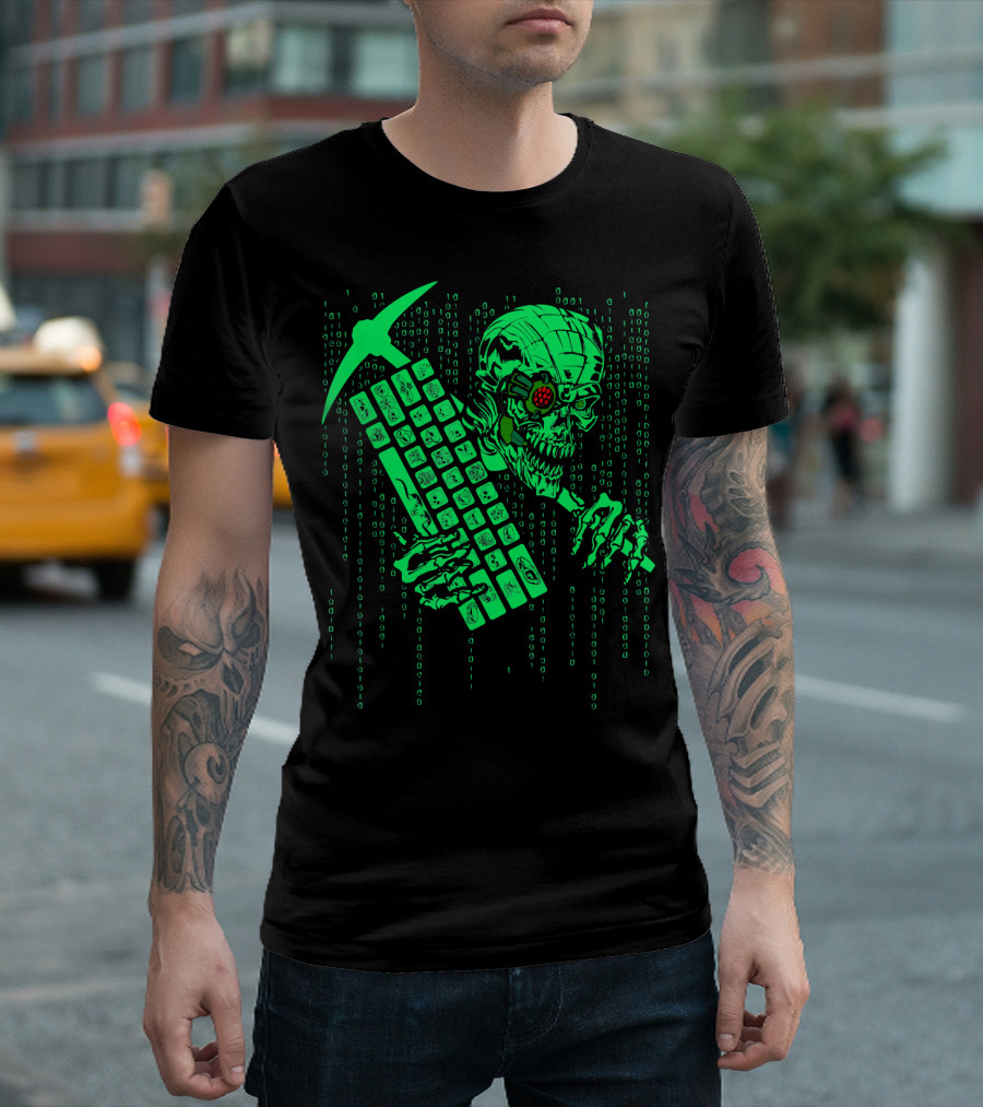Crypto Miner Monster With Digital Code And Keyboard T-Shirt