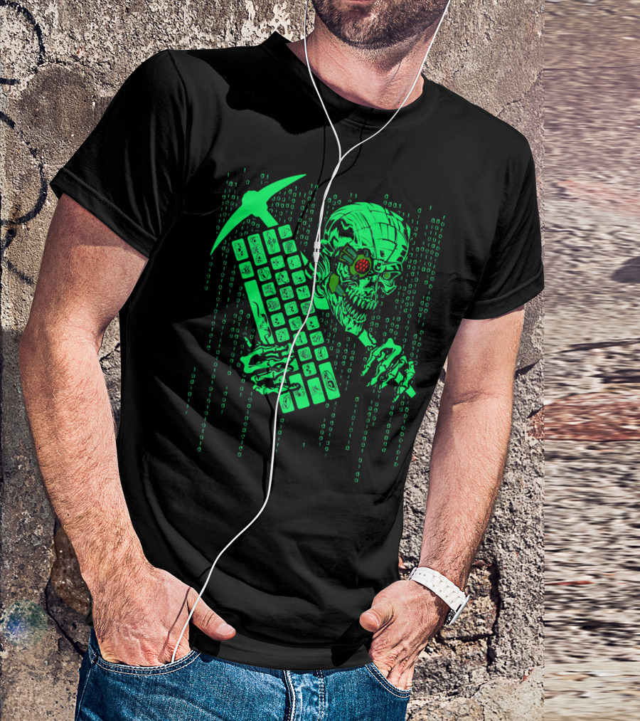 Crypto Miner Monster With Digital Code And Keyboard T-Shirt