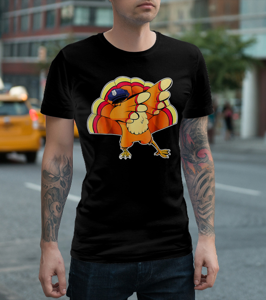 Police Hat Dabbing Turkey Thanksgiving T-Shirt