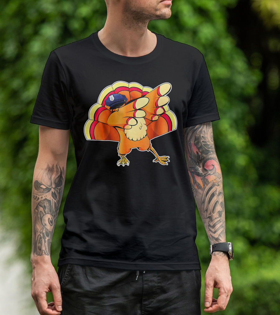 Police Hat Dabbing Turkey Thanksgiving T-Shirt