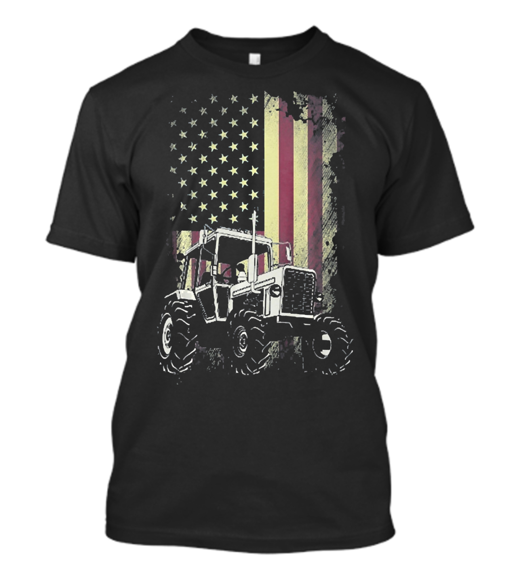 Farm Tractor With American Flag Background T-Shirt