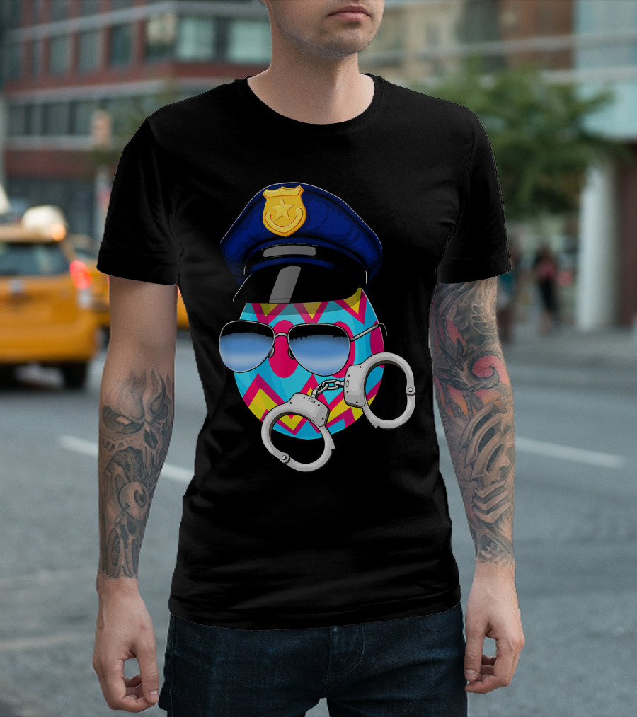 Easter Egg Police Officer Sunglasses Handcuffs T-Shirt