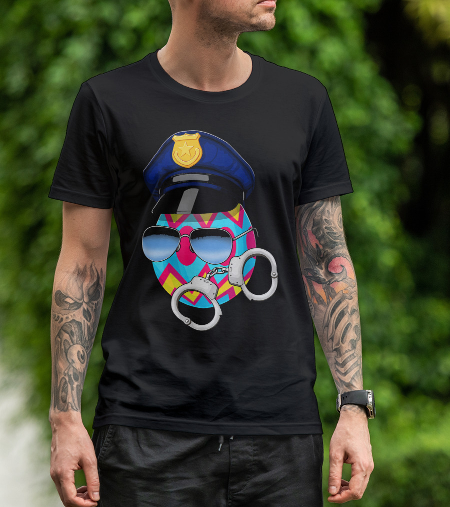 Easter Egg Police Officer Sunglasses Handcuffs T-Shirt