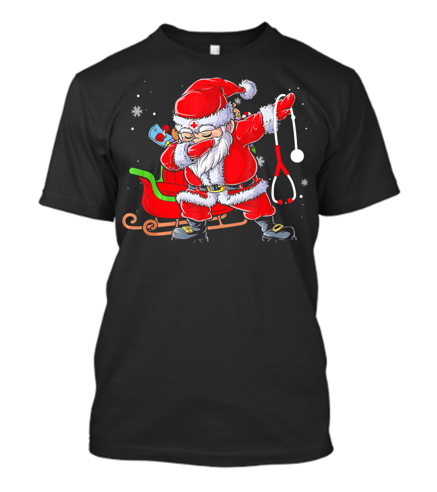 Dabbing Santa Christmas Scrub Funny Nurse Stethoscope Sleigh T-Shirt