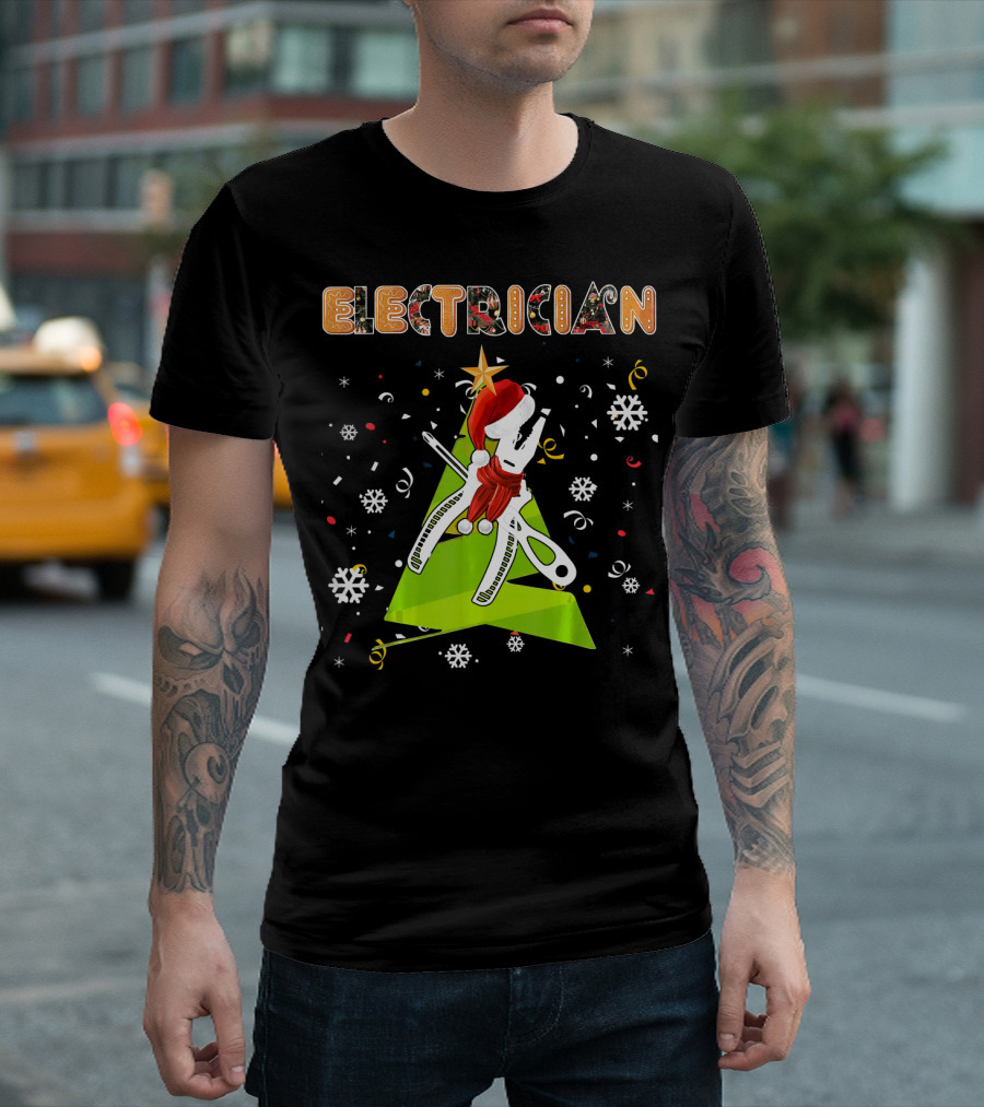Electrician Christmas Gingerbread Tree Tools Holiday Snowflakes T-Shirt