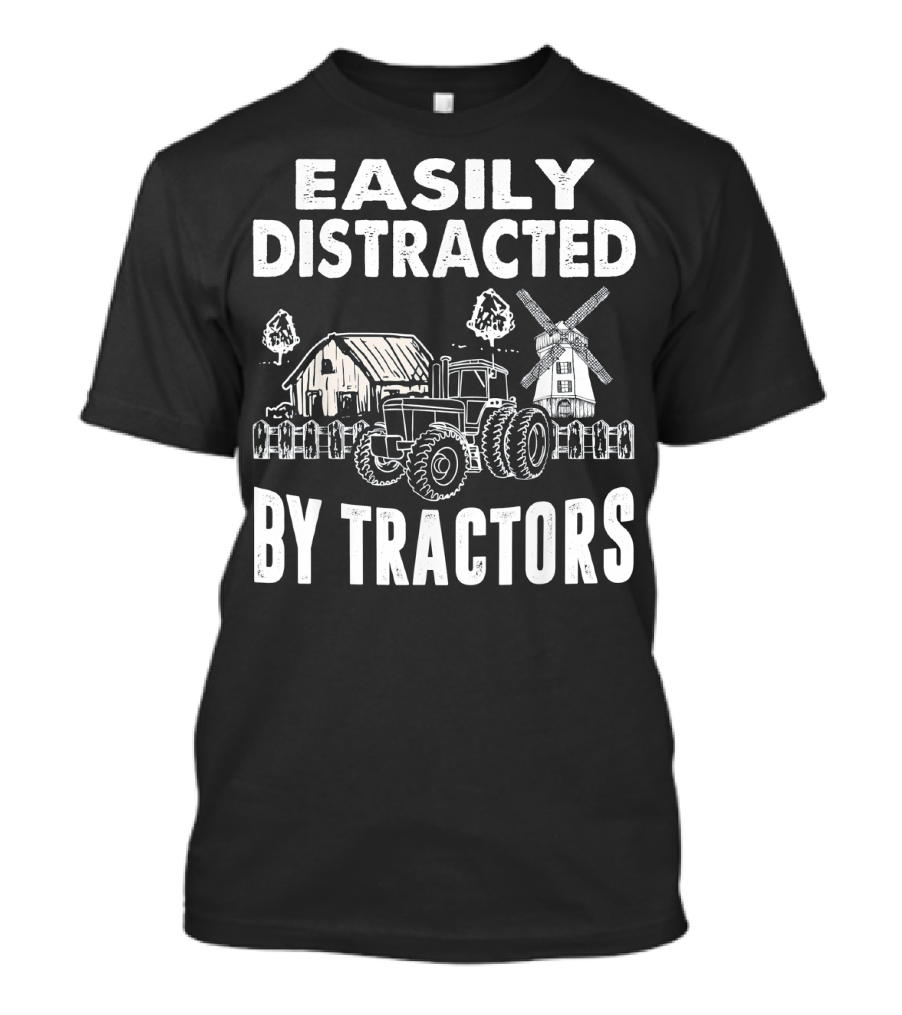 Easily Distracted By Tractors Farm Barn Windmill Scene T-Shirt