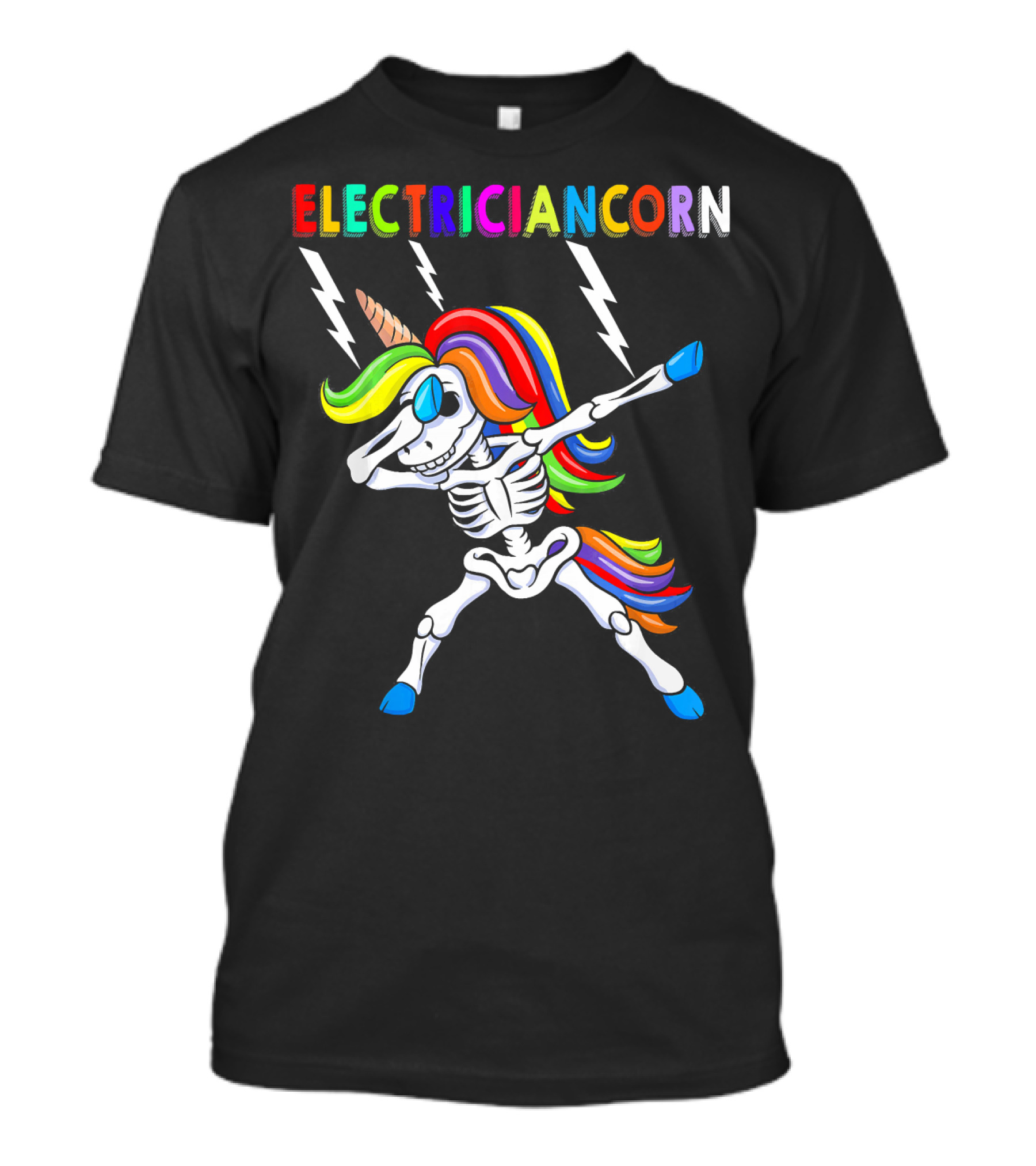 Electriciancorn Halloween Skeleton Unicorn Rainbow Funny Dabbing T-Shirt