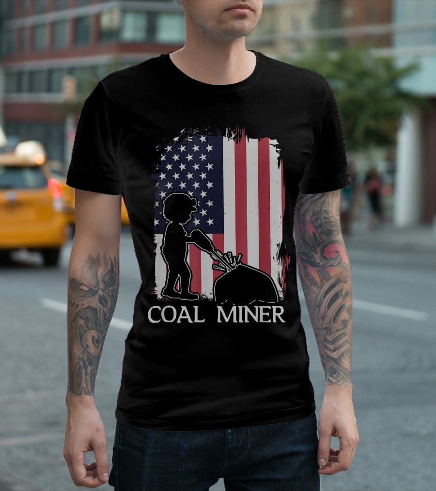 Coal Miner American Flag USA Patriotic Skull T-Shirt