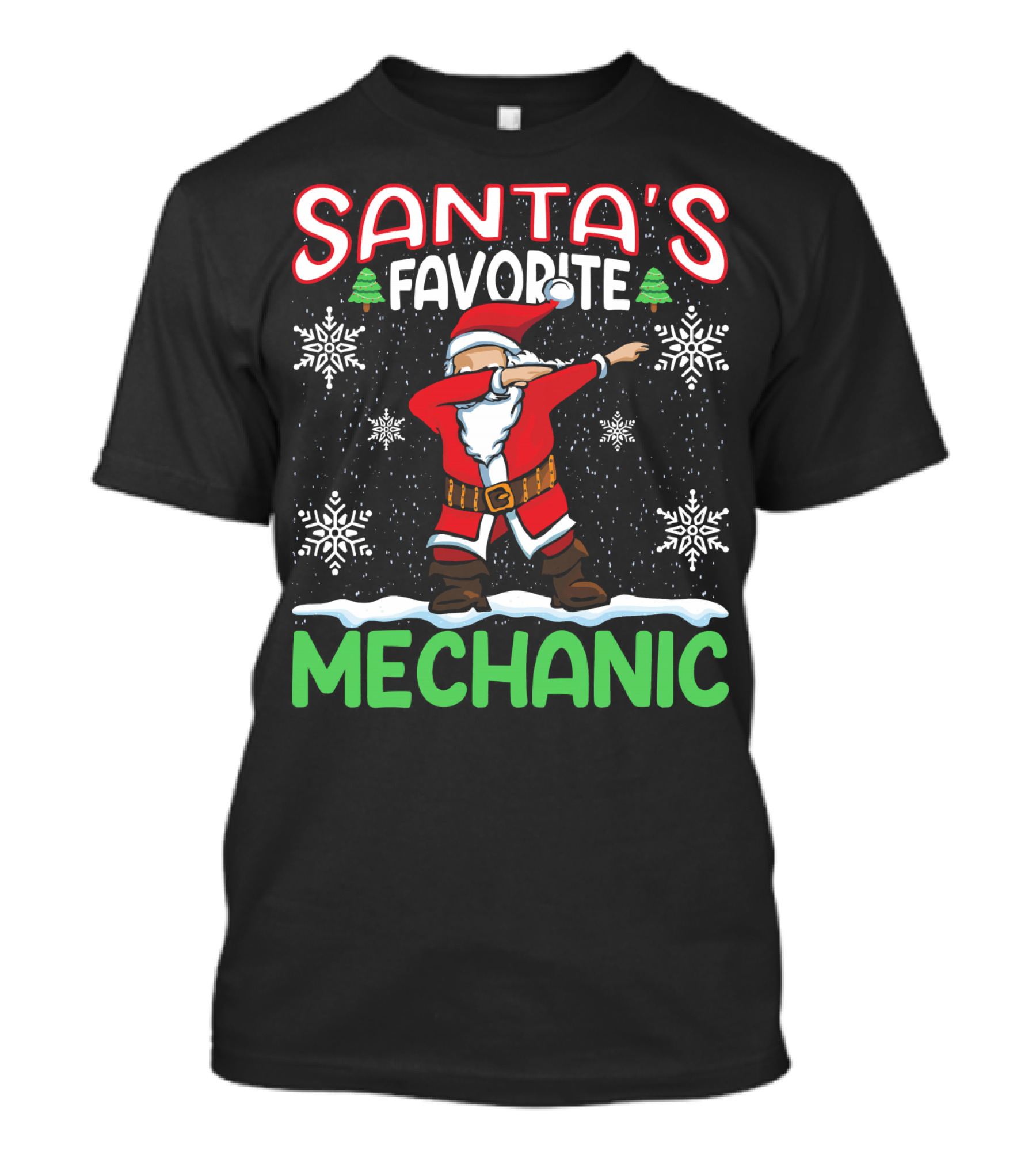 Santa's Favorite Dab Mechanic Snowflakes Christmas Tree T-Shirt