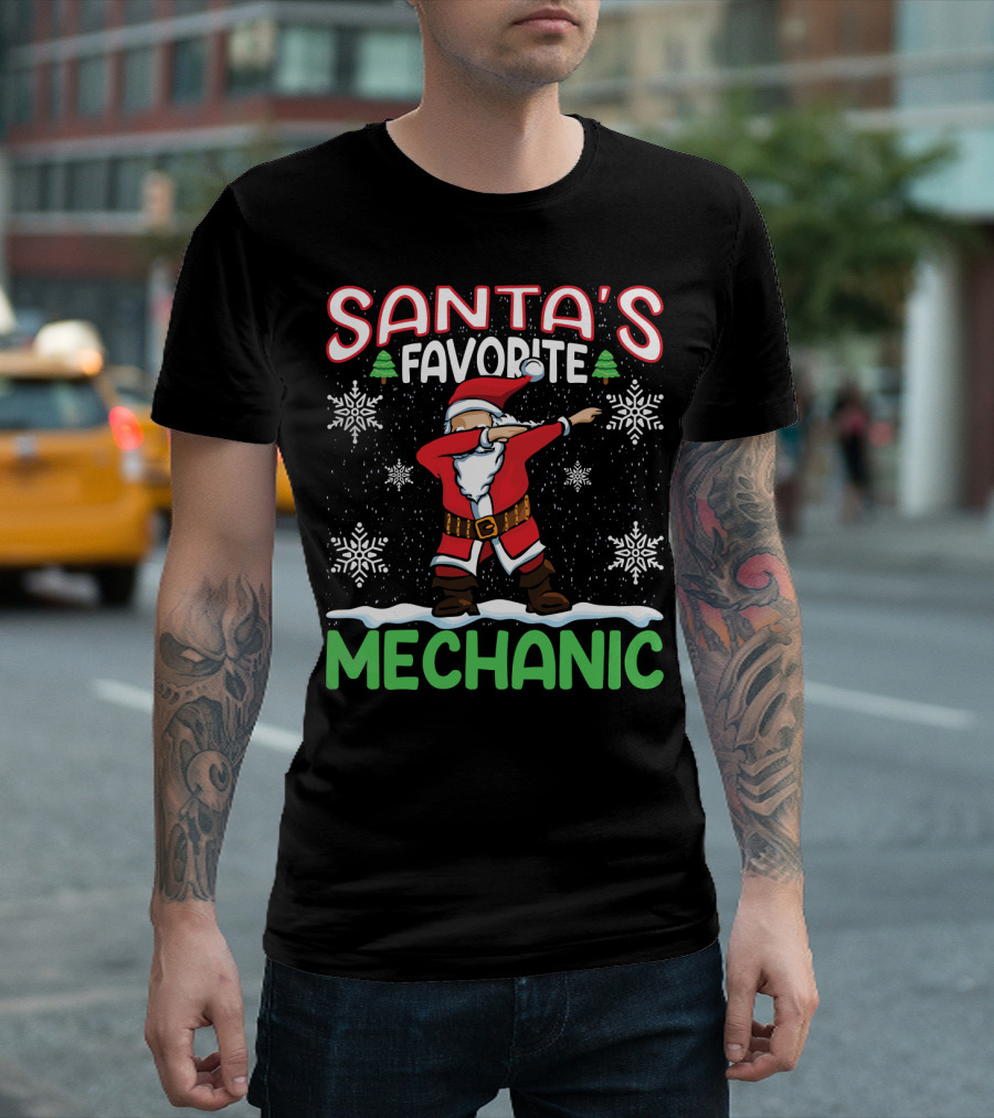 Santa's Favorite Dab Mechanic Snowflakes Christmas Tree T-Shirt