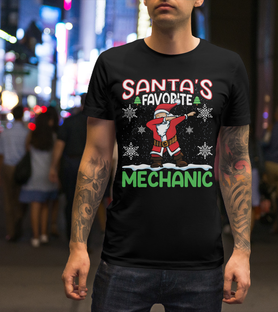 Santa's Favorite Dab Mechanic Snowflakes Christmas Tree T-Shirt