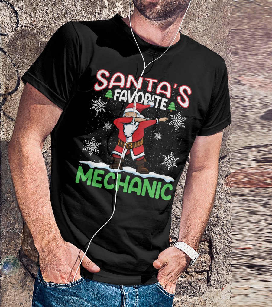 Santa's Favorite Dab Mechanic Snowflakes Christmas Tree T-Shirt