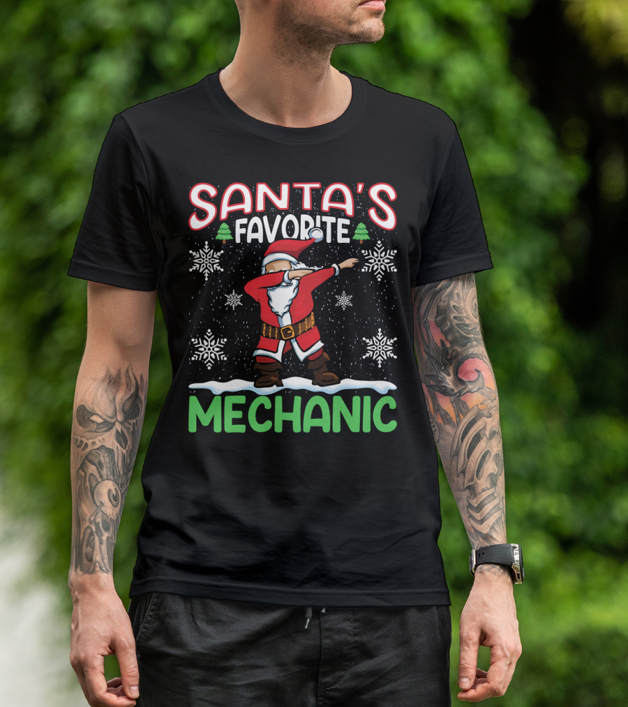 Santa's Favorite Dab Mechanic Snowflakes Christmas Tree T-Shirt