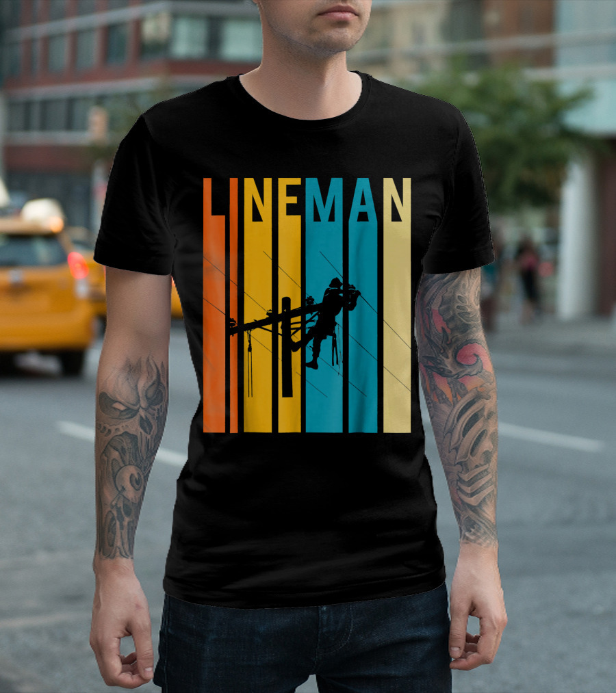 Lineman Colorful Silhouette on Vertical Stripes T-Shirt