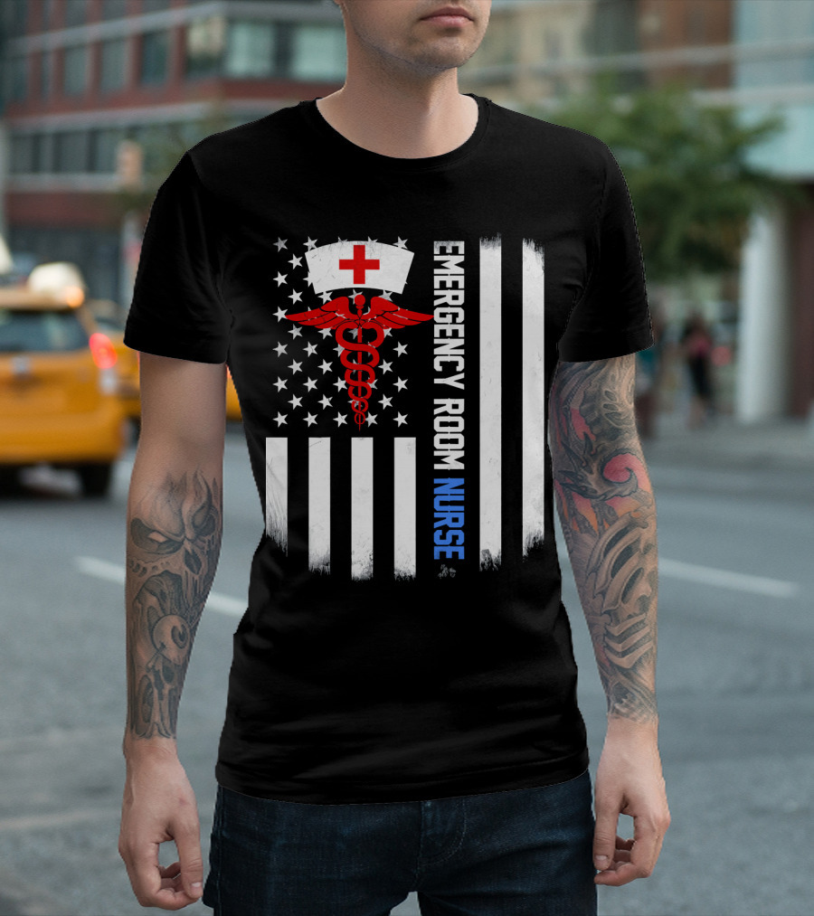 Emergency Room Nurse American Flag Caduceus Medical T-Shirt