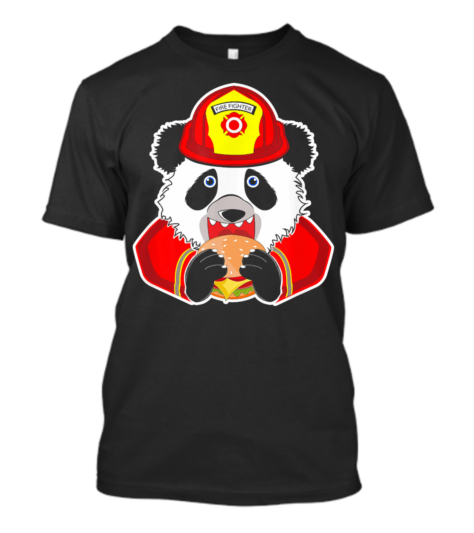 Cute Firefighter Panda Enjoys Burger T-Shirt