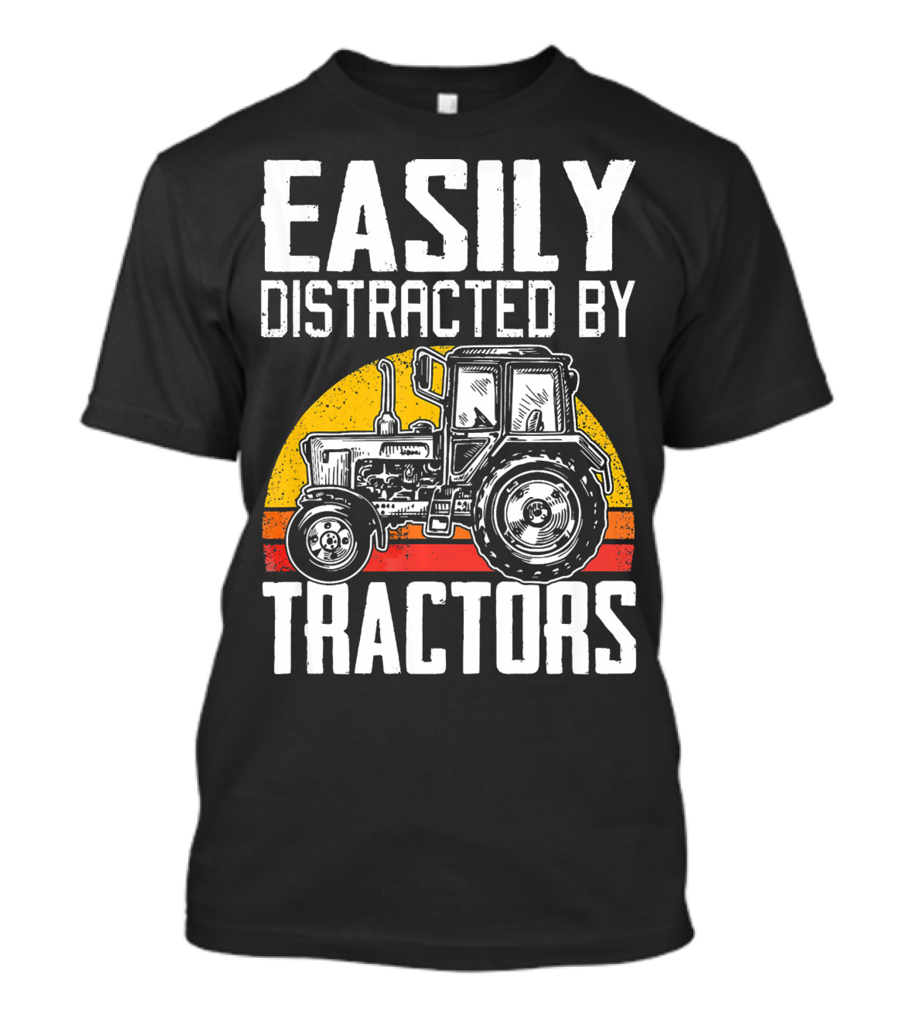 Easily Distracted By Tractors Retro Sunset Tractor T-Shirt