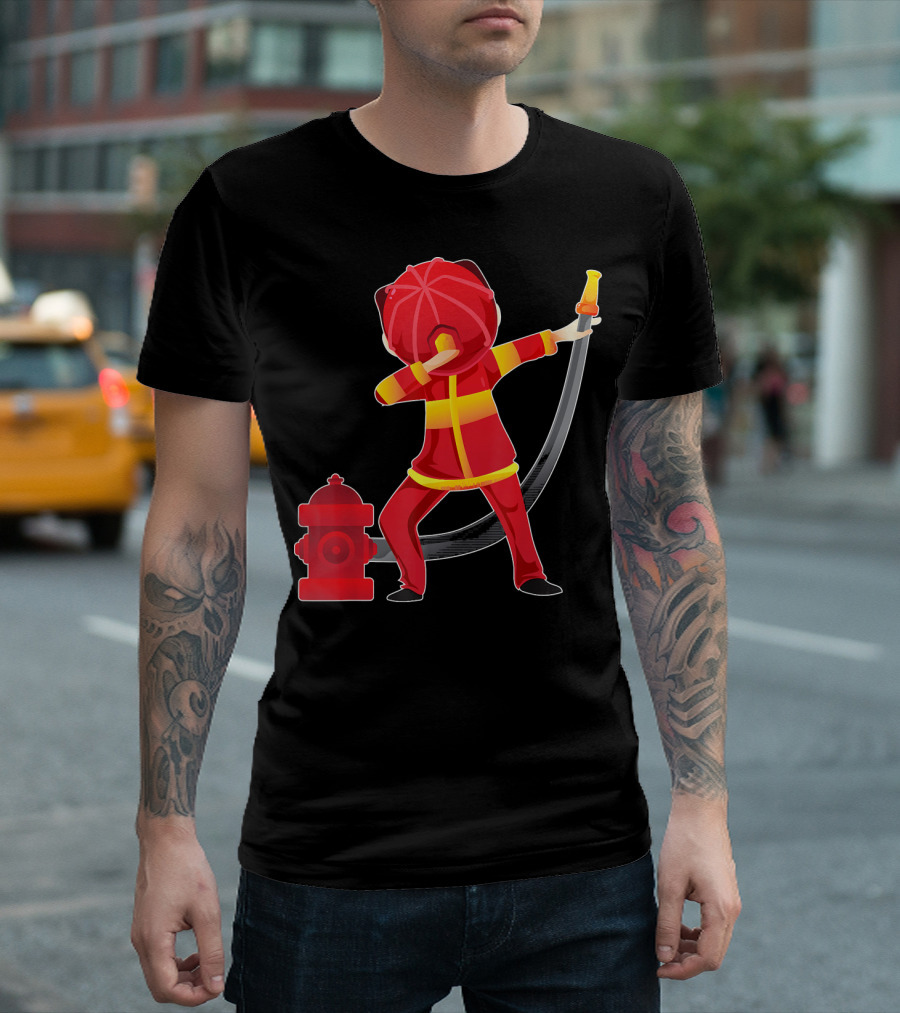 Dabbing Firefighter With Fire Hose And Fire Hydrant T-Shirt