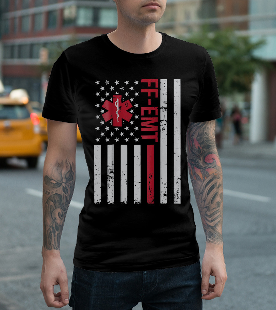 FF-EMT Star of Life American Flag T-Shirt