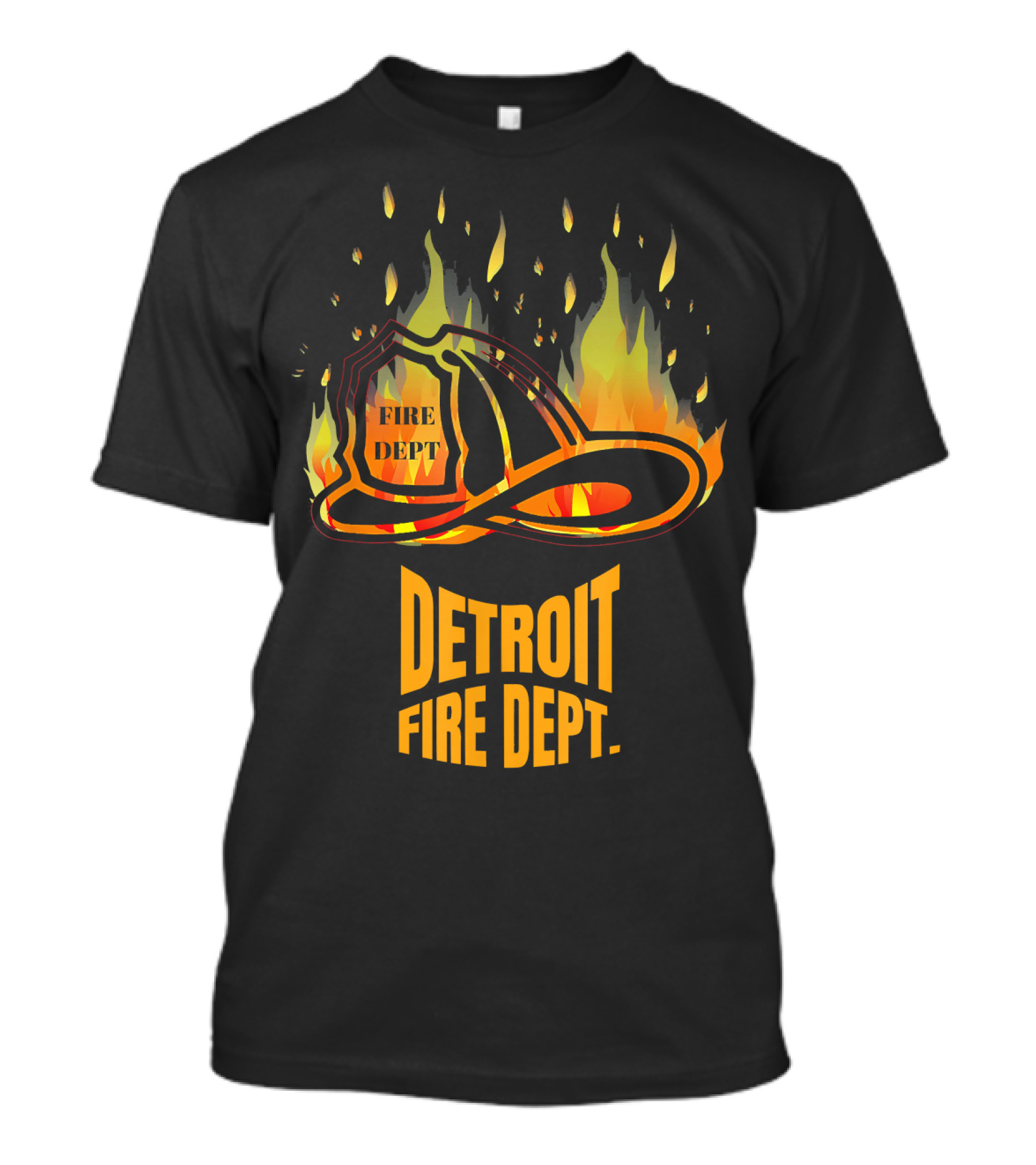 Detroit Fire Dept Firefighter Helmet Flames T-Shirt